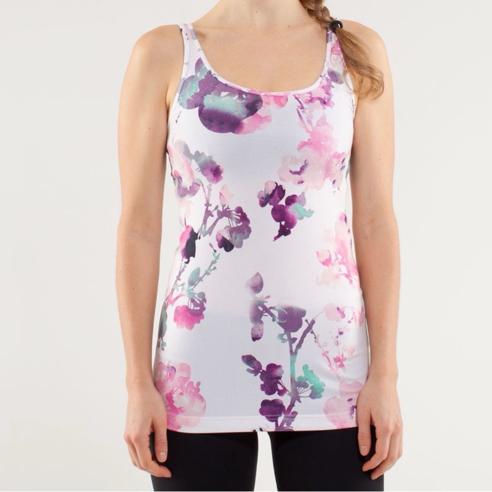 💕 LULULEMON daily tank in blurred blossom multi color size 8 floral watercolor